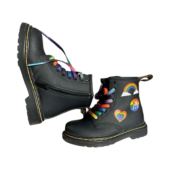 Dr. Martens Black Boots with Colorful Laces and Heart Accents - Picture 2 of 6